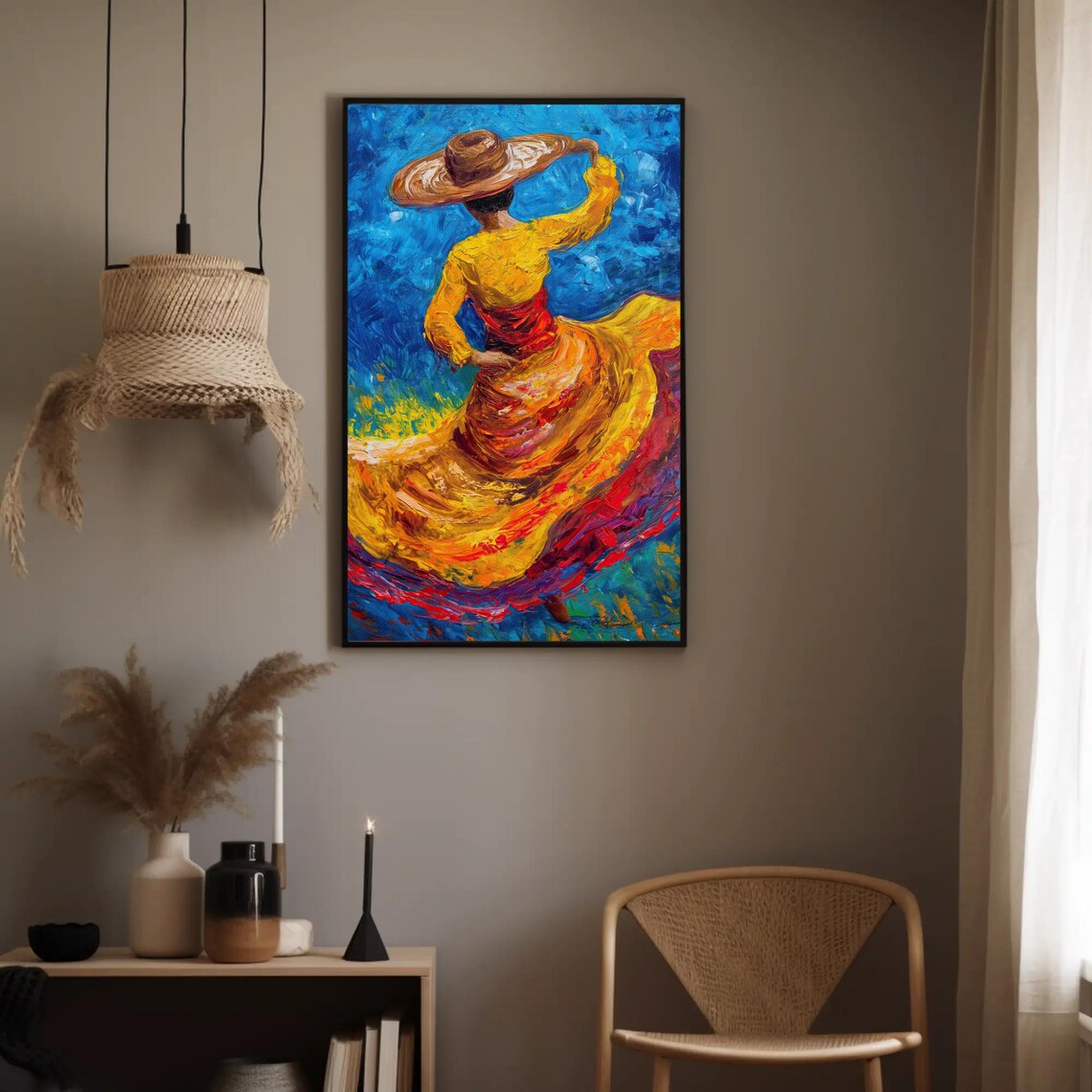 Colombian Folk Dancer In Straw Hat Swirling Yellow Skirt Poster - Image 5