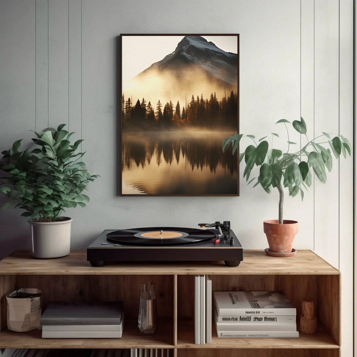 Autumn Mountain Lake Misty Forest Reflection Nature Scene Poster - Image 2