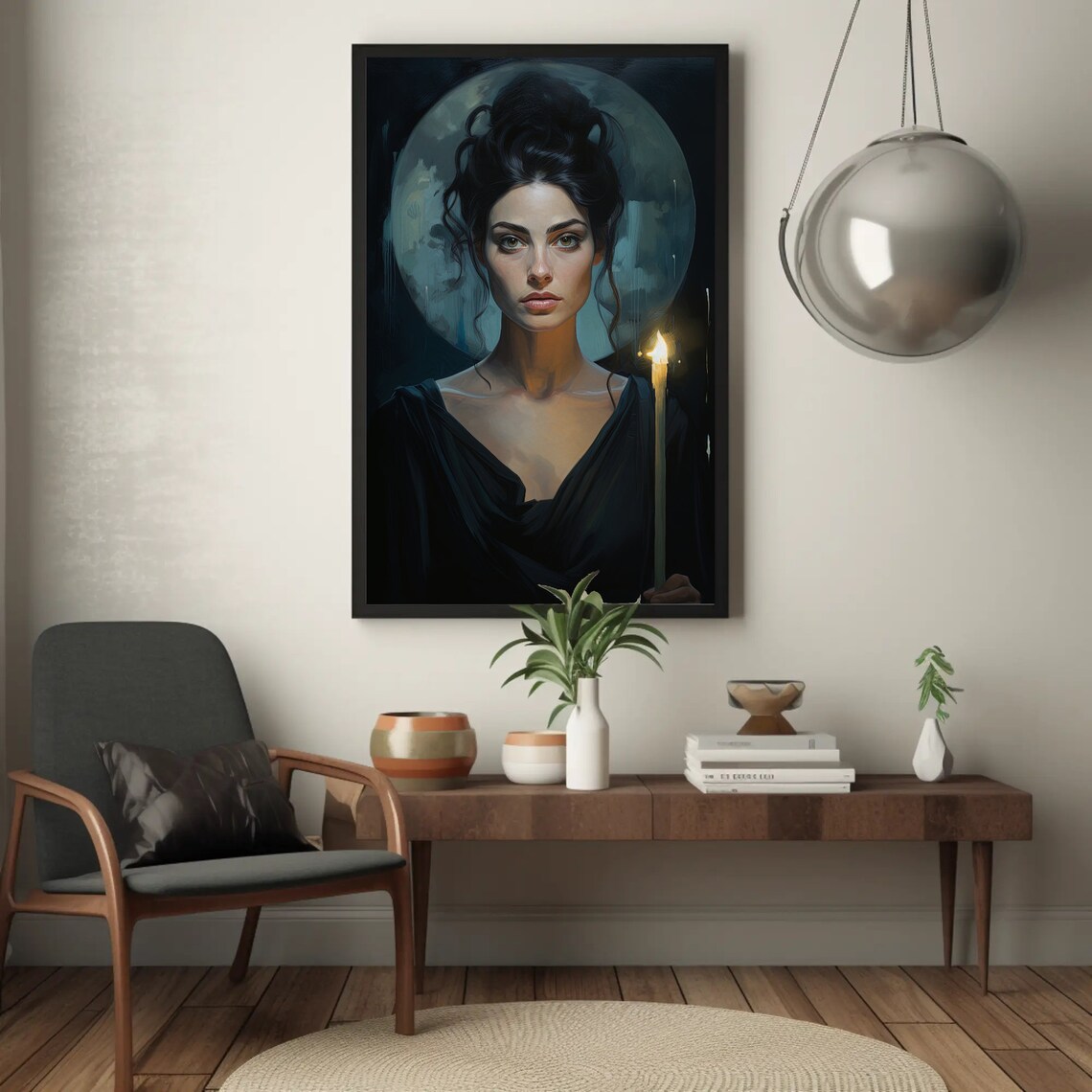 Hekate Greek Moon Goddess Dark Oil Painting Candle Art Poster - Image 2
