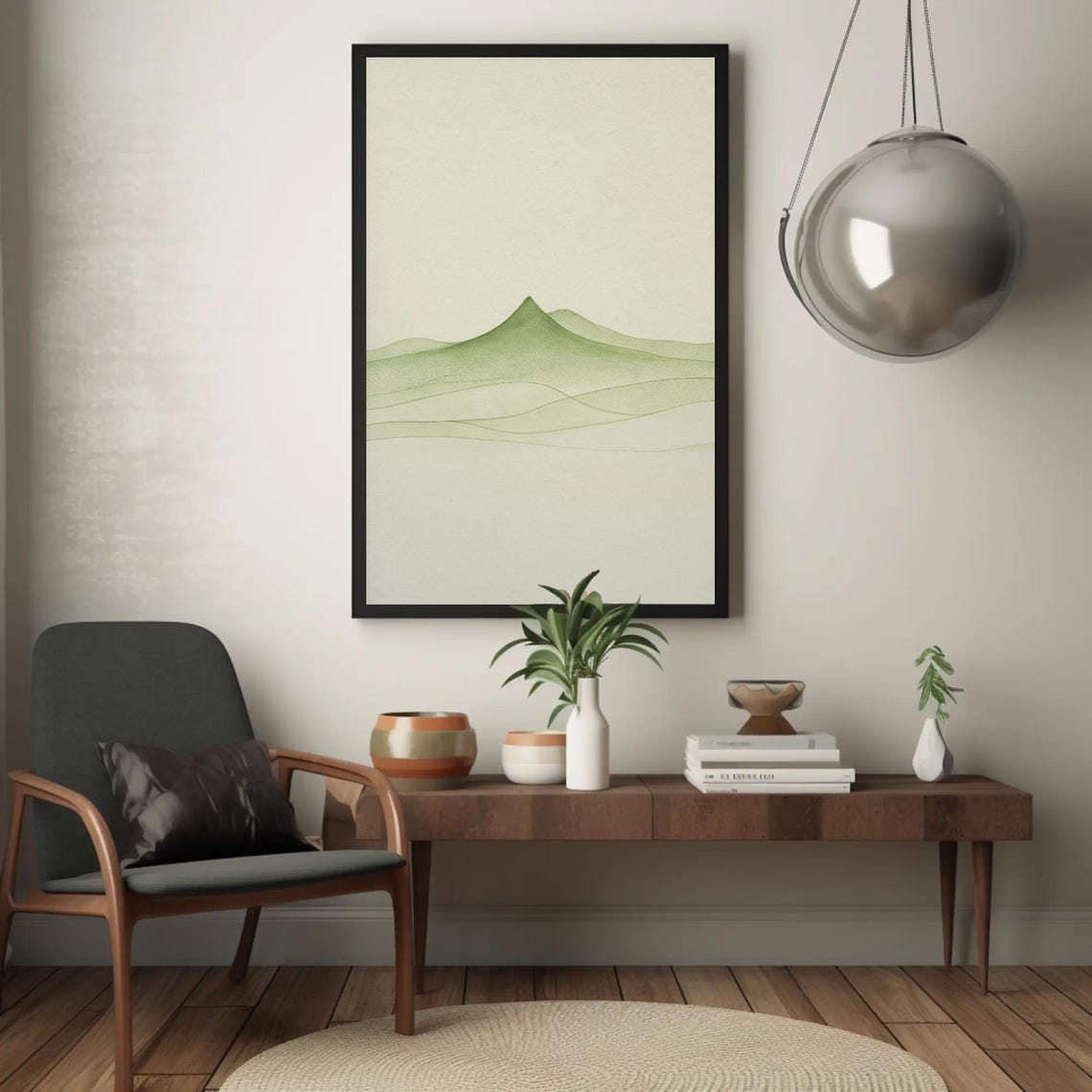 Minimalist Green Mountain Ridges Soft Calm Watercolor Poster - Image 2