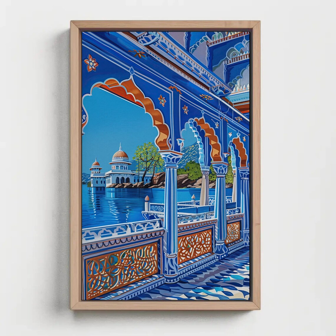 Blue Indian Palace Lake Sparkling Water Ornate Arches View Poster - Image 5