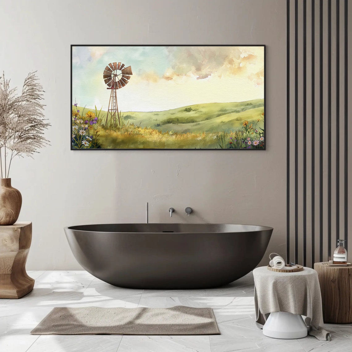 Rustic Windmill in a Rolling Green Countryside Meadow Poster - Image 2