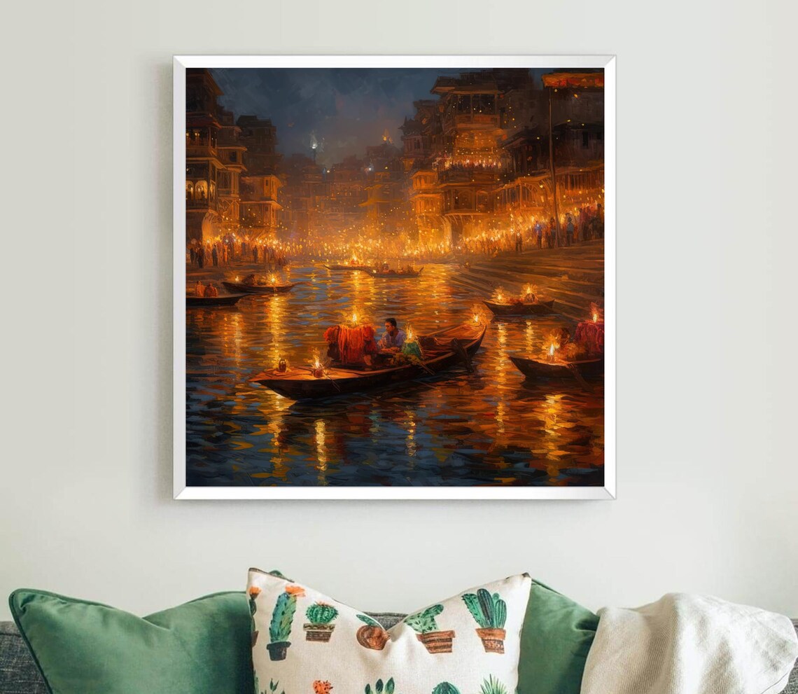 Varanasi Diwali Night Travel Poster, Wall Art Print - Image 2