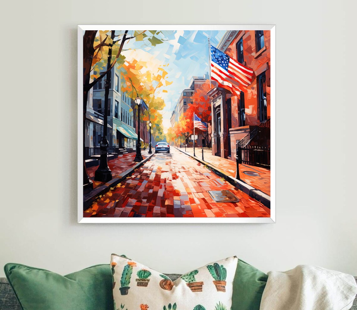 Boston Freedom Trail Autumn Street American Flags Art Poster - Image 5