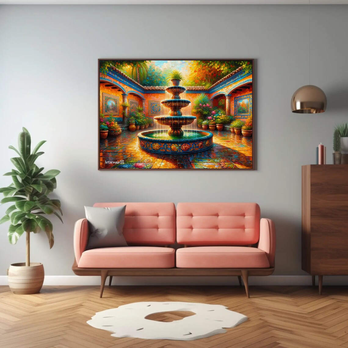 Sun Kissed Mexican Courtyard Garden, Traditional Art Print - Image 2