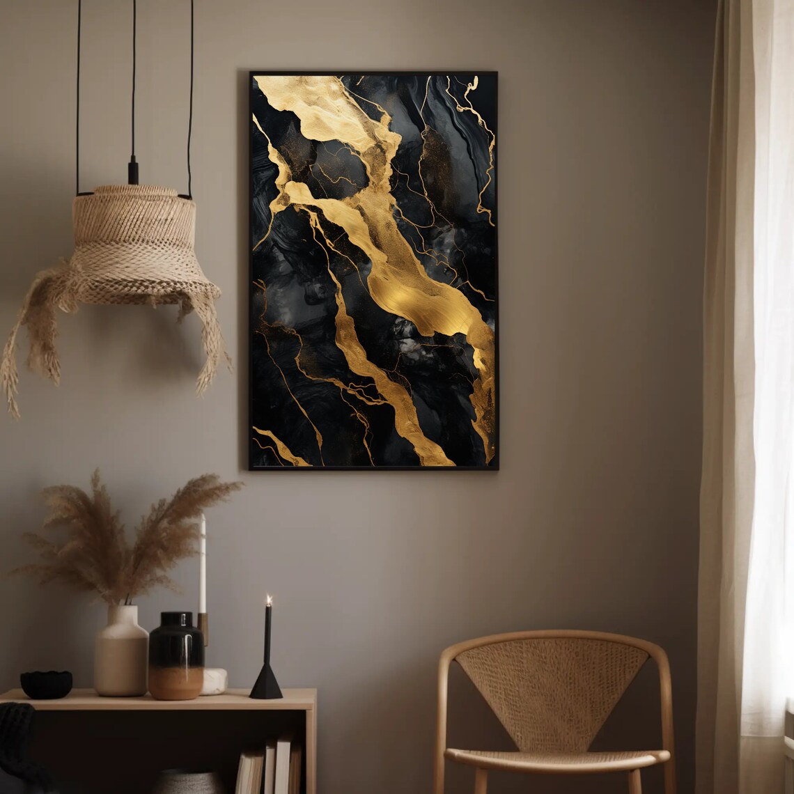 Black Gold Marble Abstract Wall Art Print, Modern - Image 3