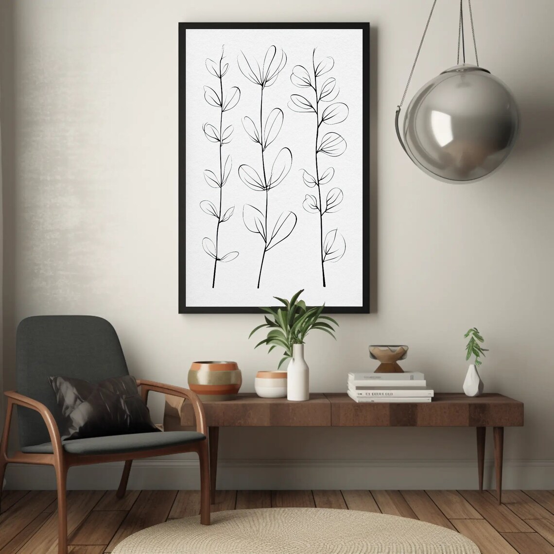 Leafy Plant Simple Line Drawing, Minimalist Art Print - Image 5
