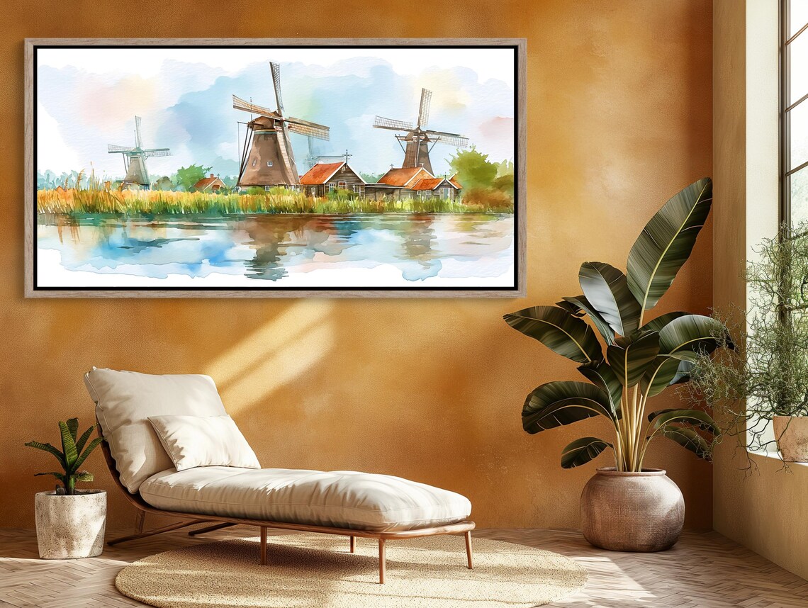 Dutch Countryside Windmills, Netherlands Landscape Print - Image 3