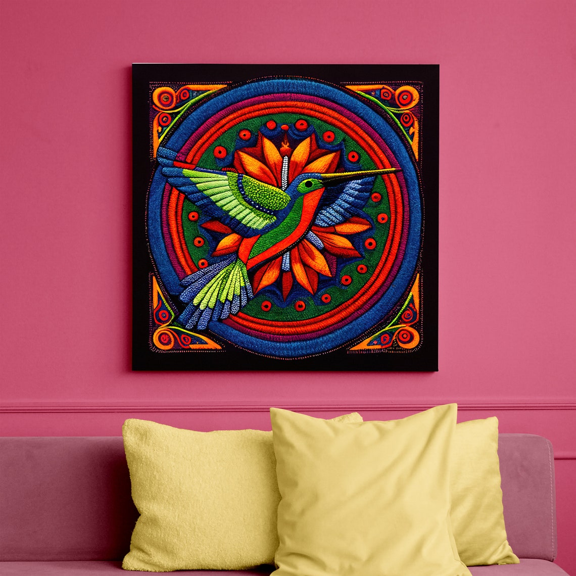Huichol Style Hummingbird Mandala Vivid Mexican Folk Art Poster - Image 4