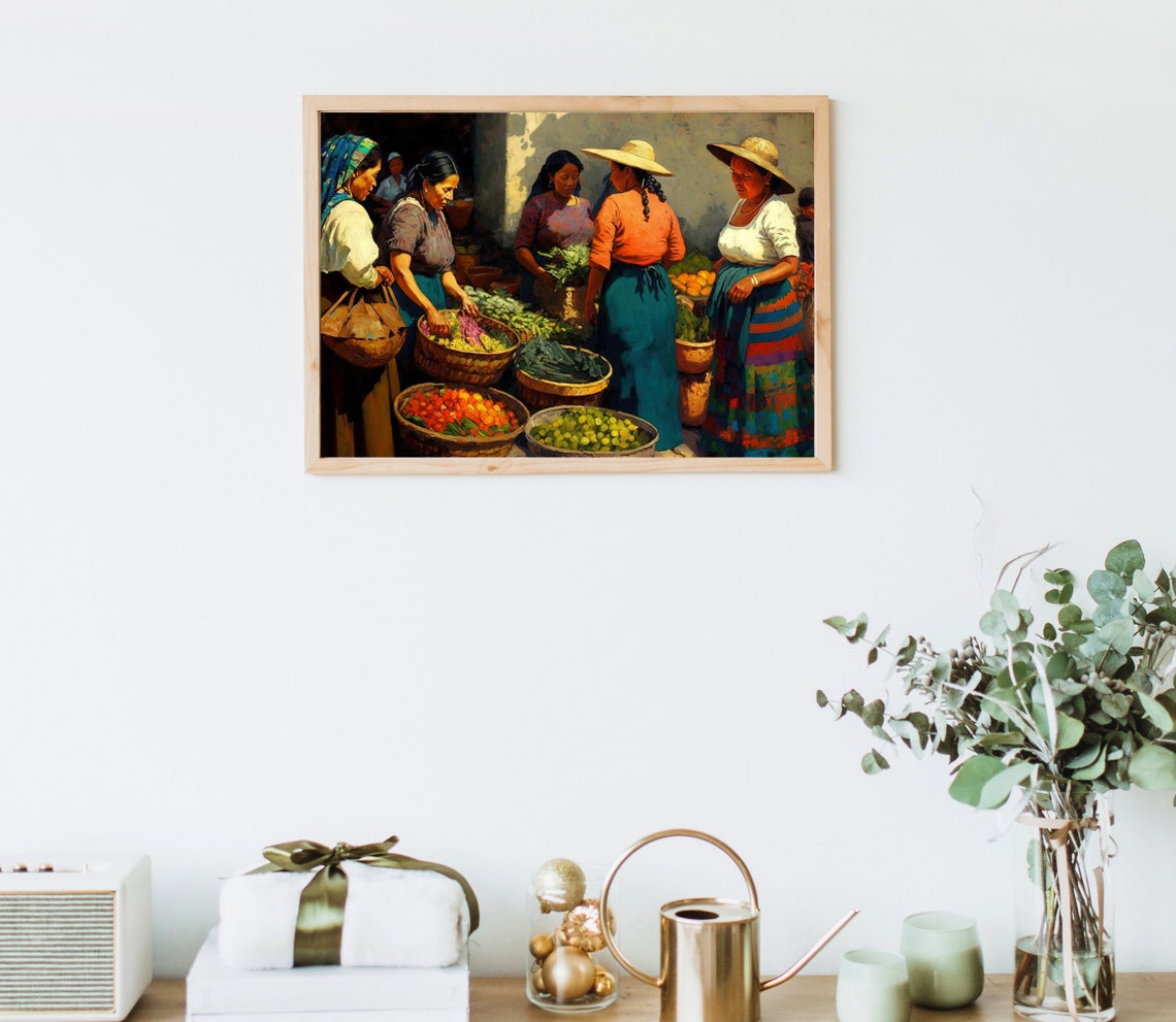 Mexican Market Women Fresh Vegetable Baskets Market Scene Poster - Image 4
