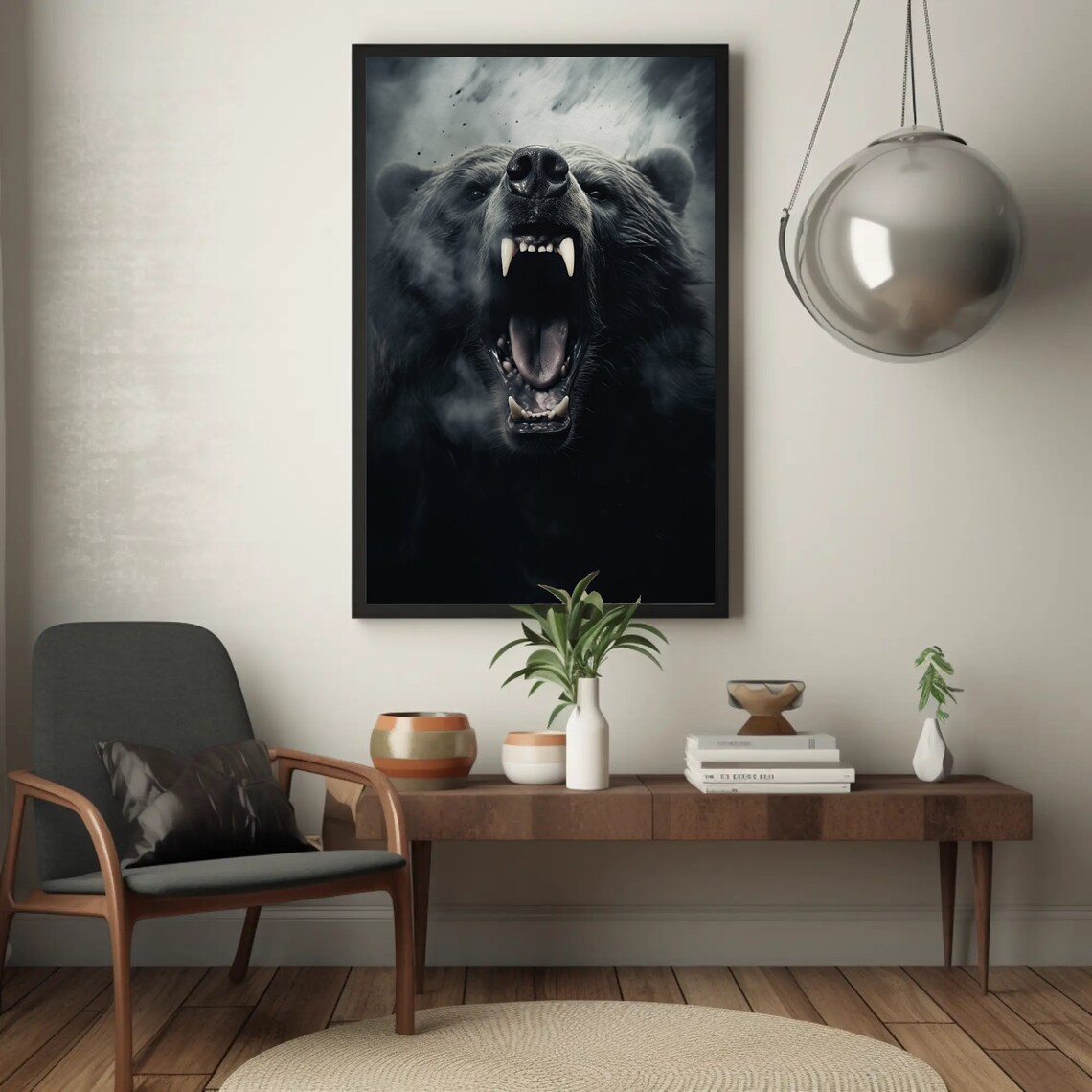 Roaring Black Bear Close-Up Dark Dramatic Wildlife Art Poster - Image 5