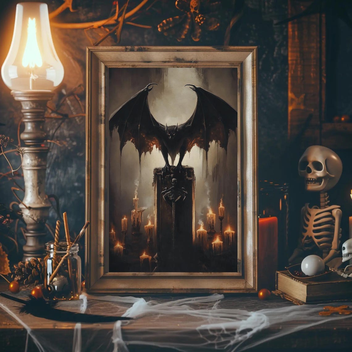 Giant Bat Spread Wings Coffin Candlelight Dark Gothic Spooky Poster - Image 4