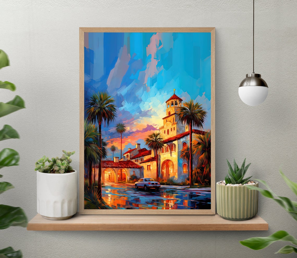 St Augustine Florida Spanish Mission Tower Palm Trees Art Poster - Image 4