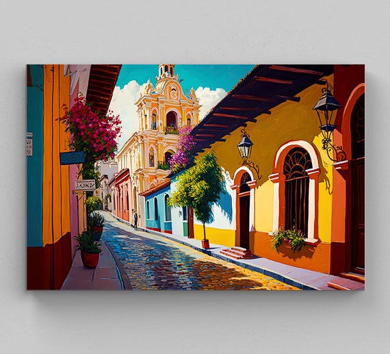Mexican Town Art San Cristobal De Las Casas Guanajuato Wall Art Original Mexico Painting Art Mexicano Poster Mexican Home Decor