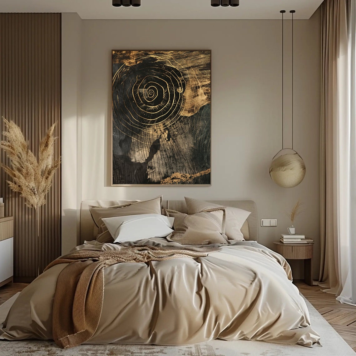 Bronze And Gold Wood Cut Pattern Wall Art Nordic Print Tree Ring Wall Art Rustic Print Farmhouse Wall Art Cottage Decor - Image 4
