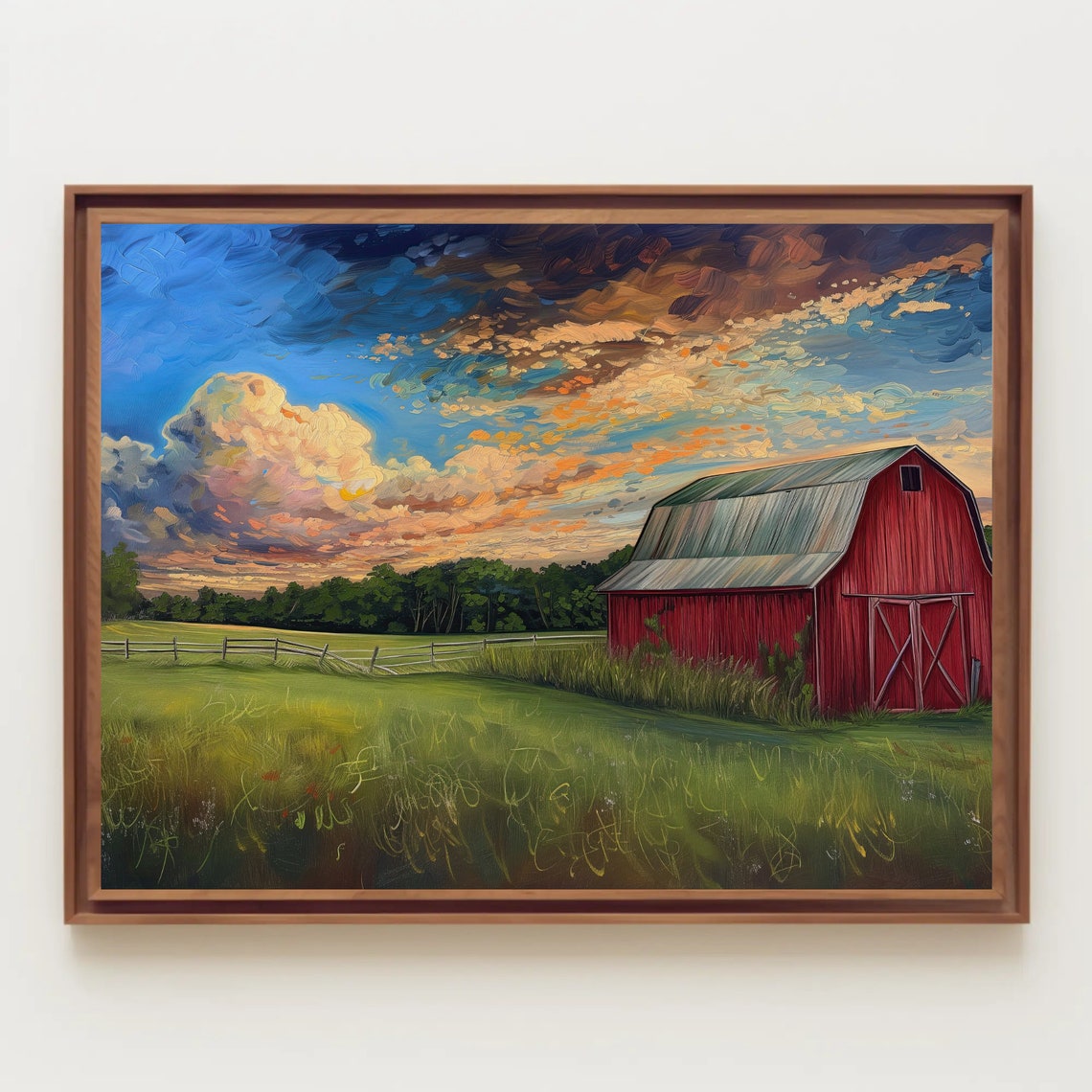 Red Barn Sunset Farmhouse Pasture Panoramic Landscape Poster - Image 4
