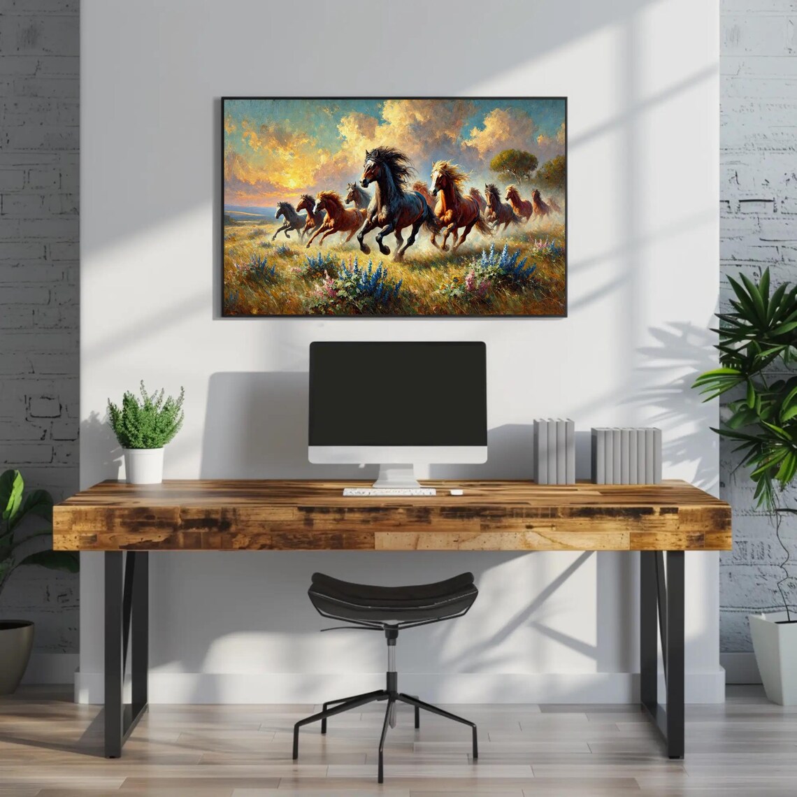 Wild Horses Galloping At Sunset Golden Meadow Flowers Poster - Image 3
