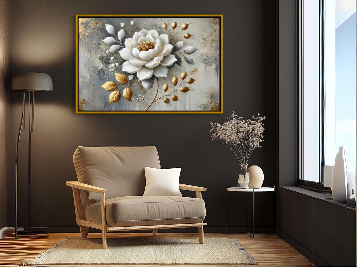 Gold And White Flower Horizontal Botanical Art Print - Image 4