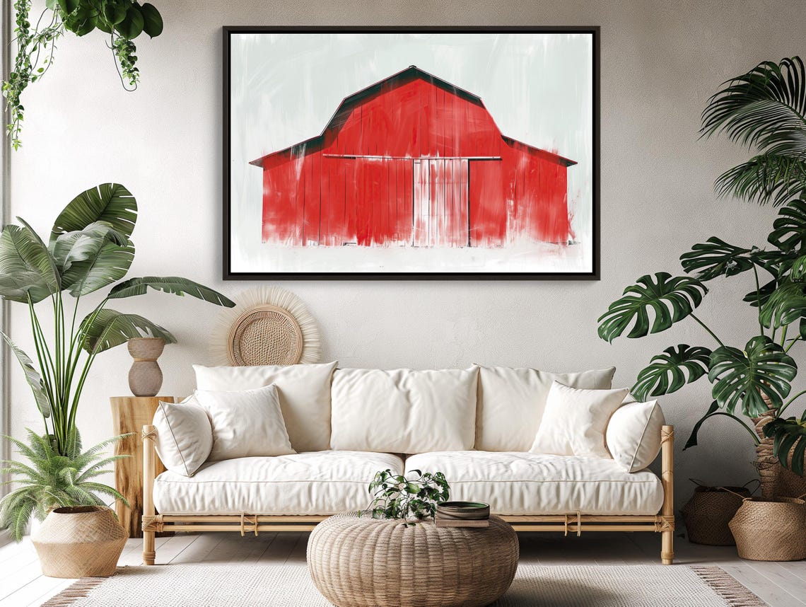 Bold Red Barn In Loose Abstract Brushwork Modern Farmhouse Poster - Image 5