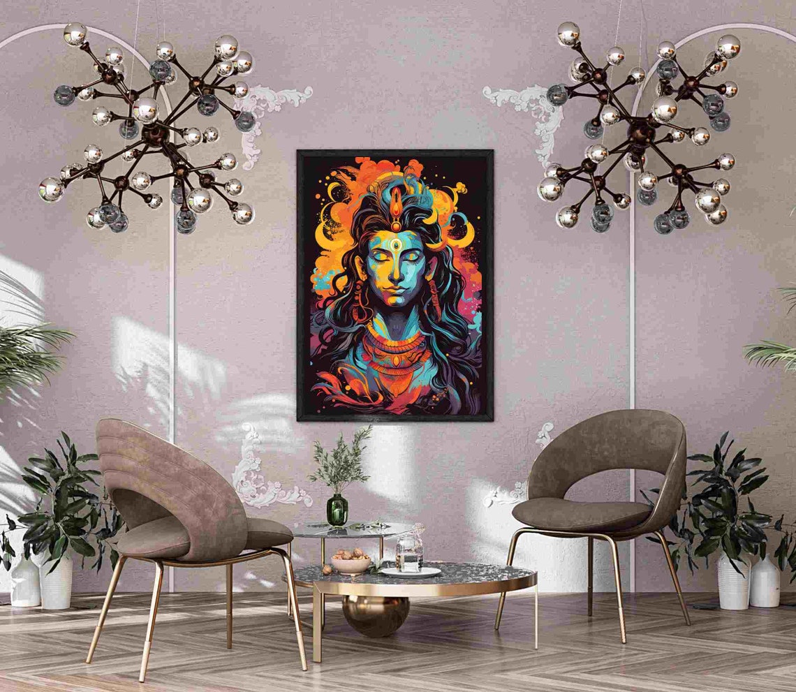 Neon Pop Art Shiva Portrait With Third Eye Psychedelic Poster - Image 3