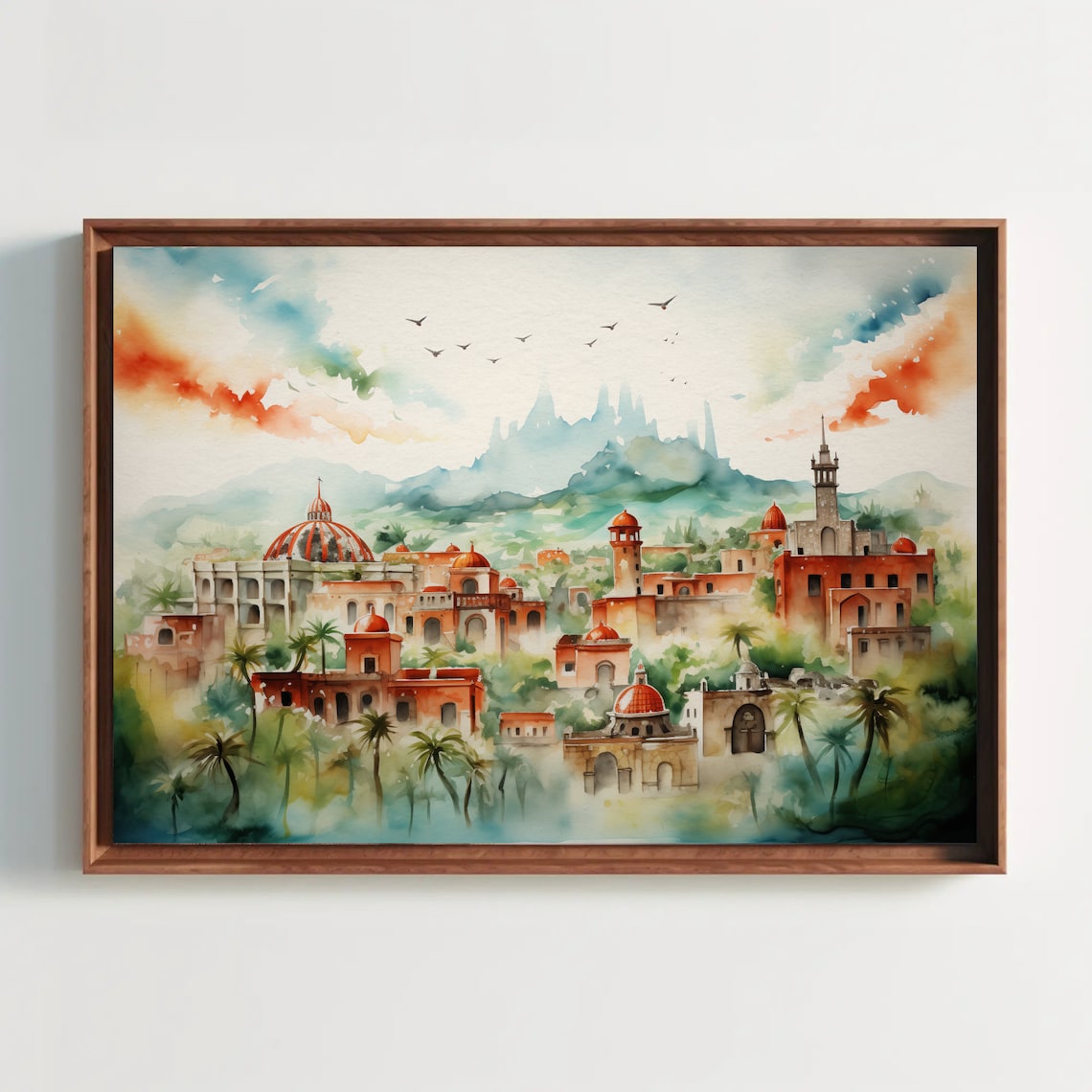 Colorful Mexican Colonial City Watercolor Architecture Poster