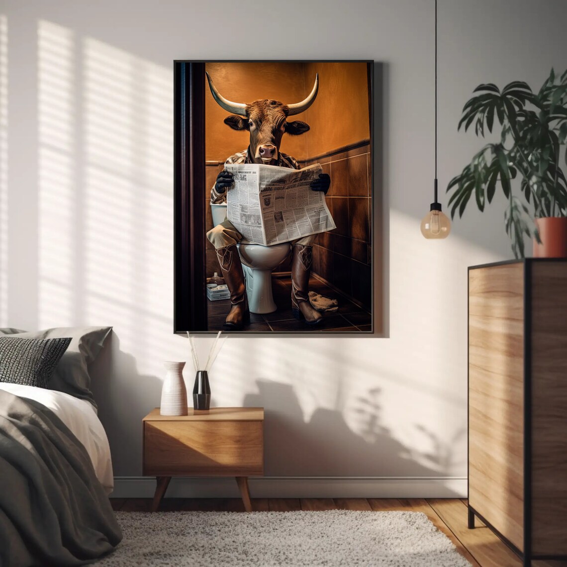 Texas Longhorn Cow Bathroom Art Print, Farmhouse Humor - Image 4