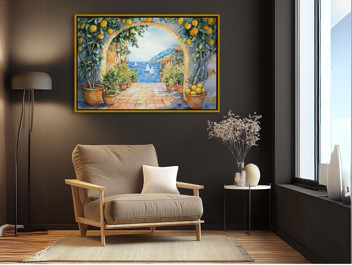 Italian Street With Lemon Tree, Mediterranean Art Print - Image 3