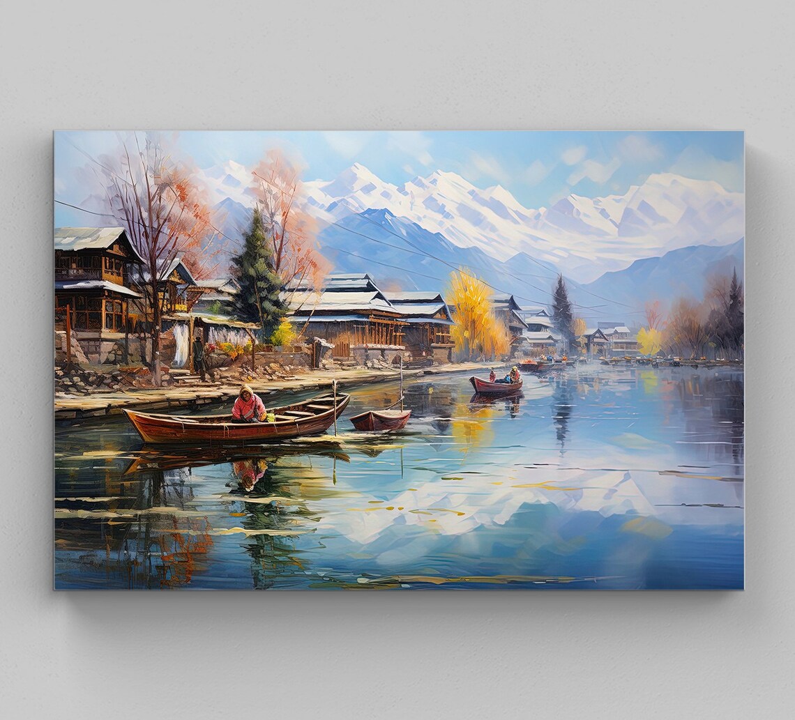 Kashmir Dal Lake Landscape, Oil Painting Art Print