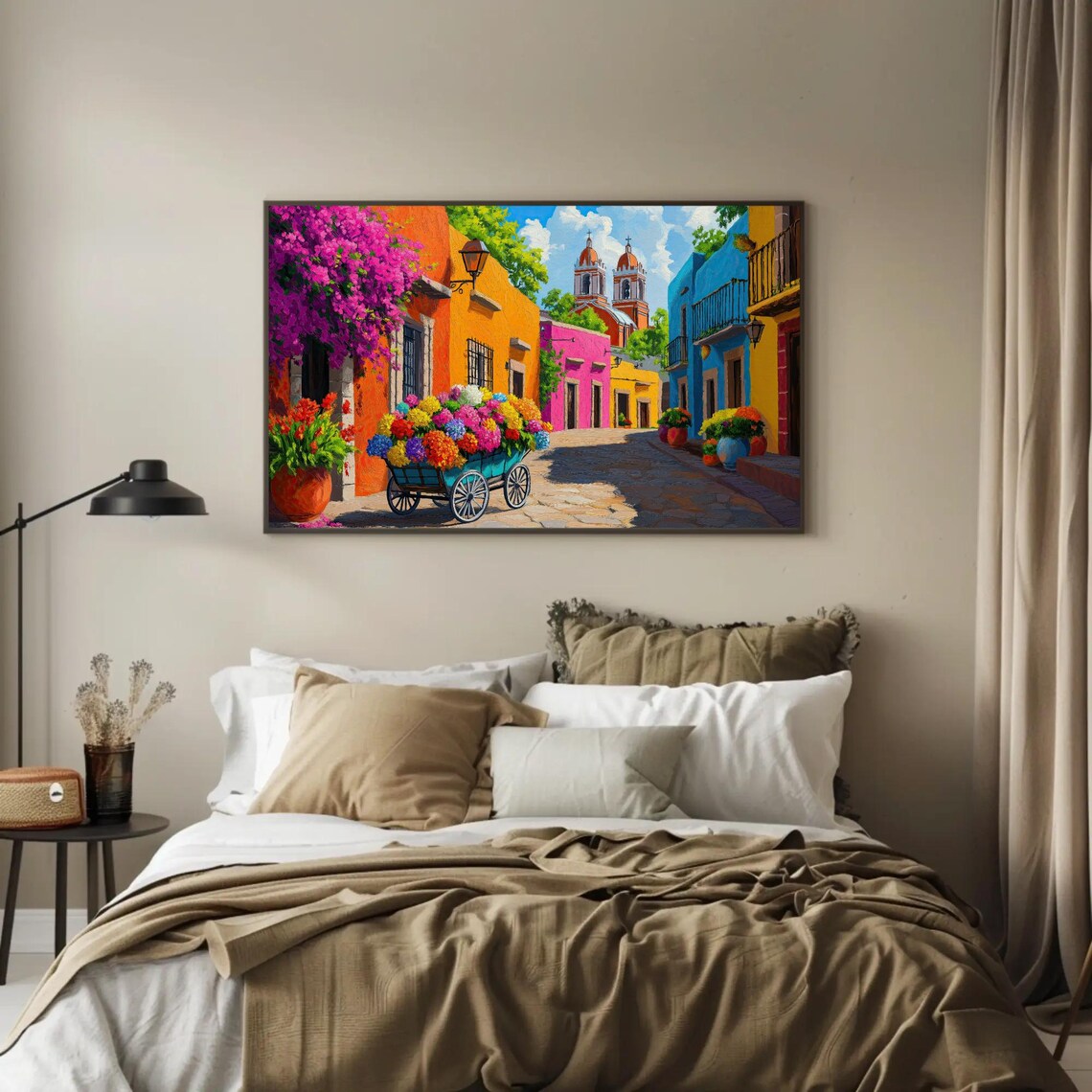Flower Street Of Mexico, Vibrant Wall Art Print - Image 2