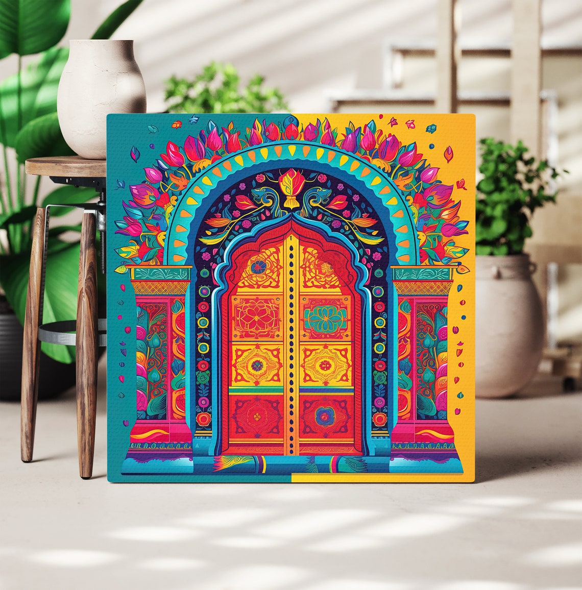 Rajasthani Painted Door Floral Mandala Arch Colorful Folk Art Print - Image 4