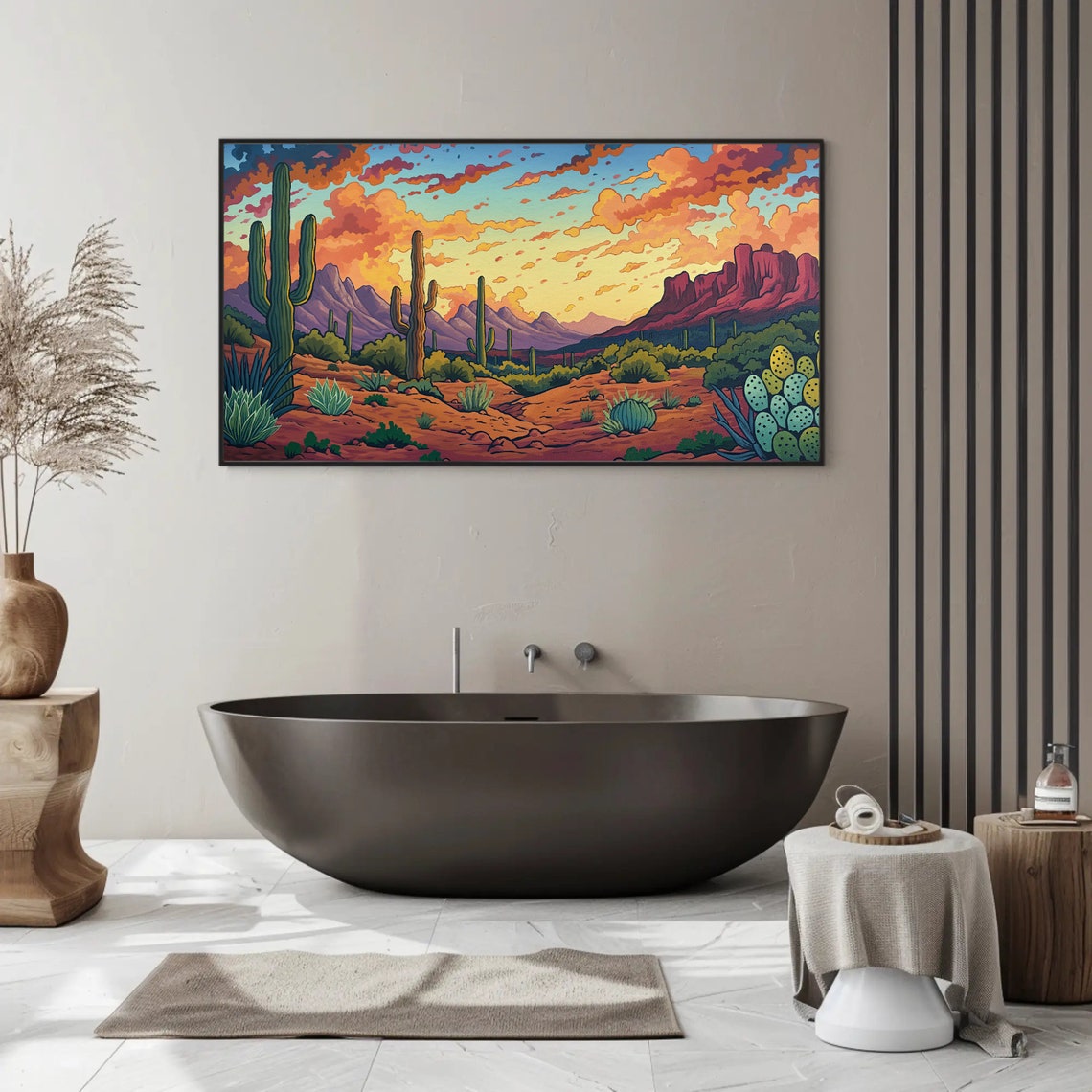 Sonoran Desert Sunset With Saguaro Cacti Illustration Poster - Image 3
