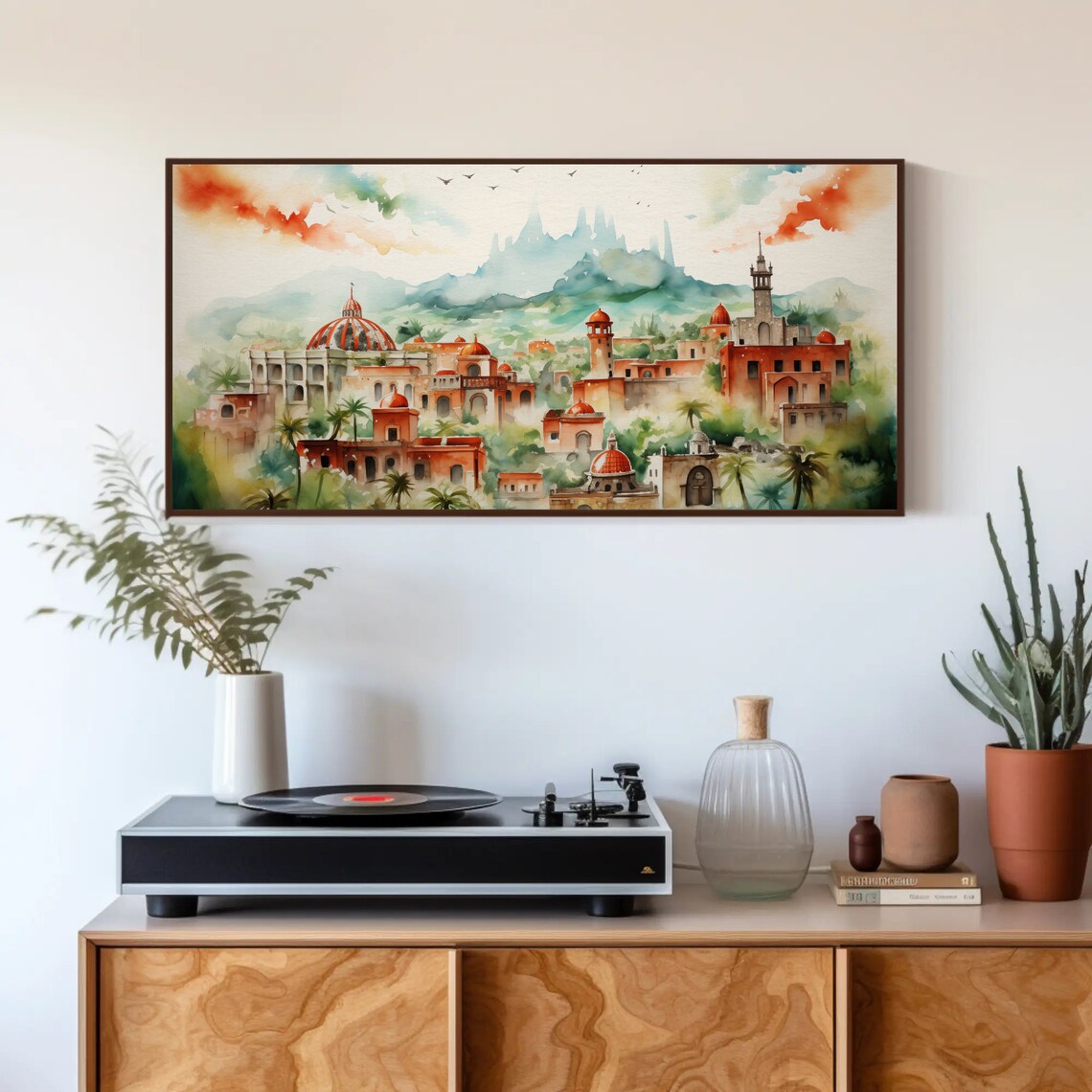 Colorful Mexican Colonial City Watercolor Architecture Poster - Image 3