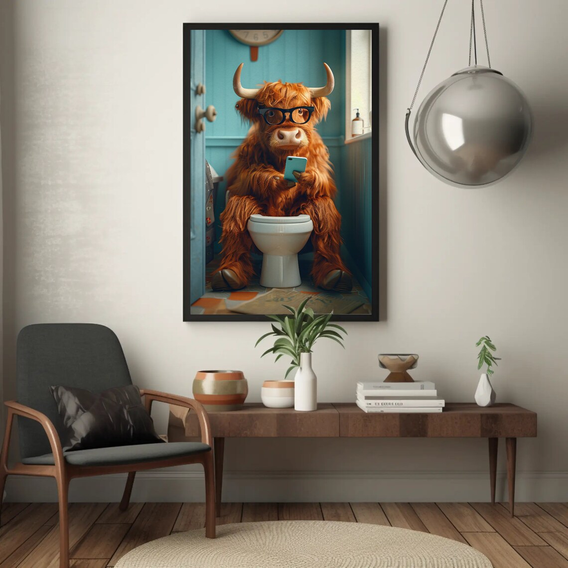 Highland Cow Bathroom Art Print, Toilet Humor - Image 4