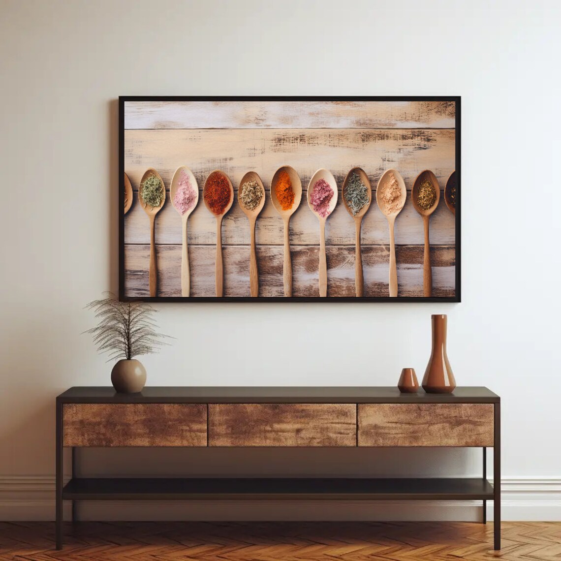 Wooden Spice Spoons on Distressed Wood Farmhouse Kitchen Poster - Image 4
