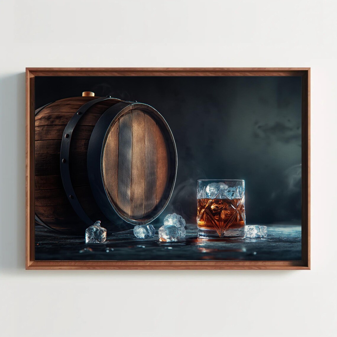 Whiskey Barrel with Crystal Glass Ice Dark Moody Bar Drink Poster