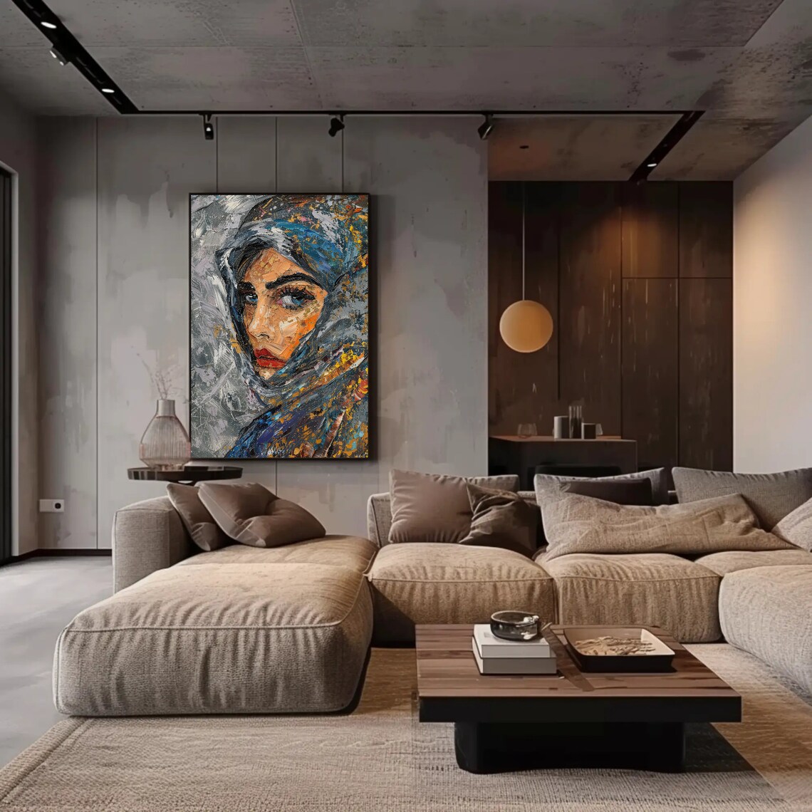 Blue-Eyed Woman in Veil Impasto Portrait Poster Red Lips Art - Image 5