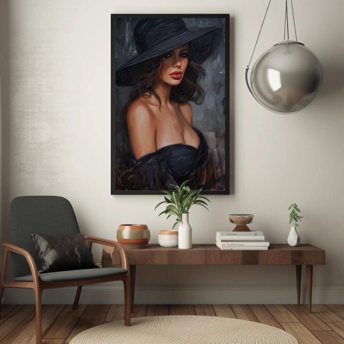 Lady In Black Oil Painting, Elegant Art Print - Image 4