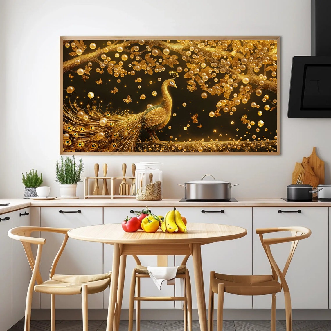 Golden Peacock Luxury Gold On Black Elegant Bird Painting Poster - Image 4