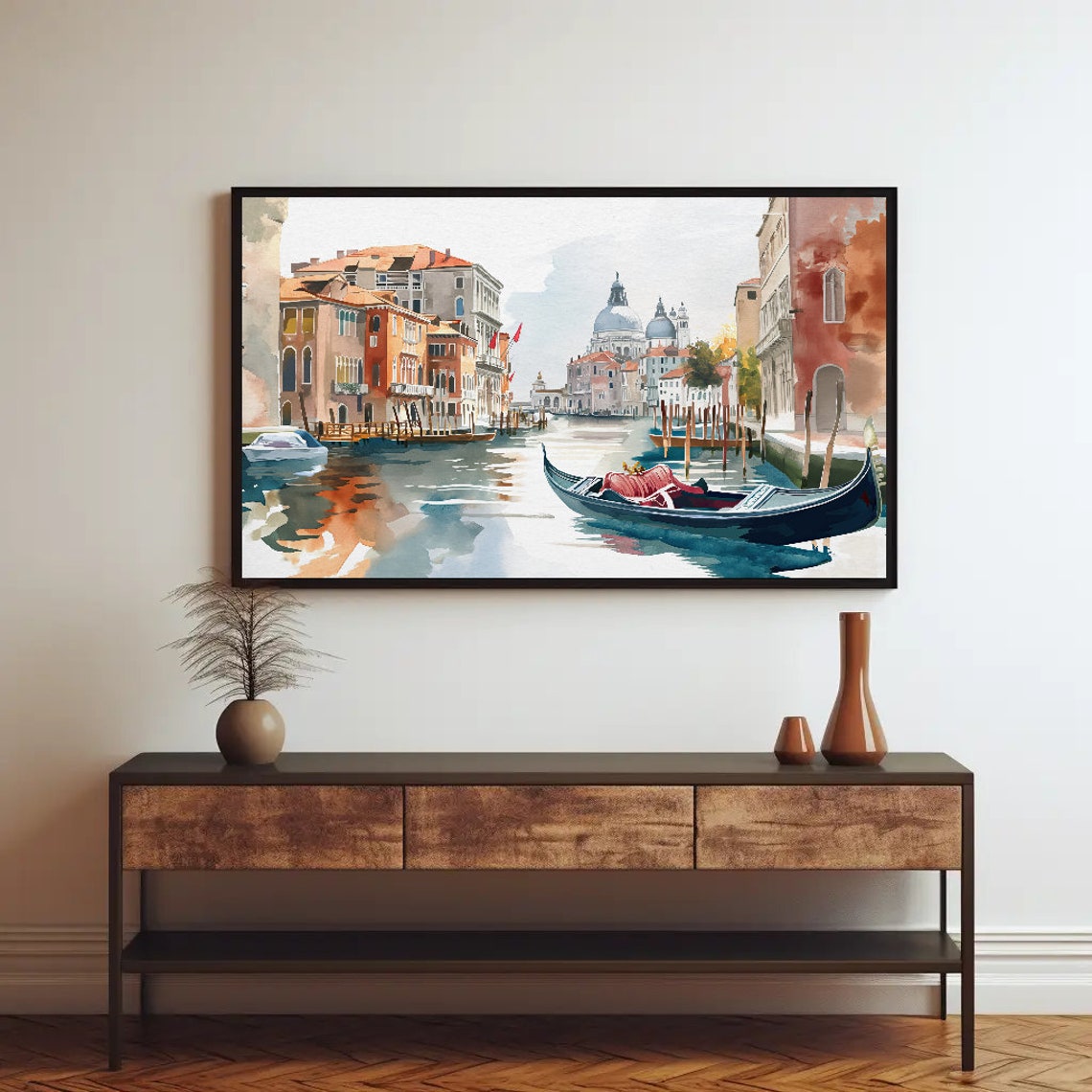 Venice Canal Gondola with Basilica View Romantic Watercolor Poster - Image 2