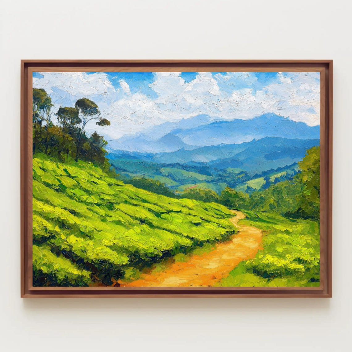 Kerala Wall Art Kerala Tea Plantation And Hills Oil Painting South Indian Painting Print Framed Indian Decor For Living Room - Image 3