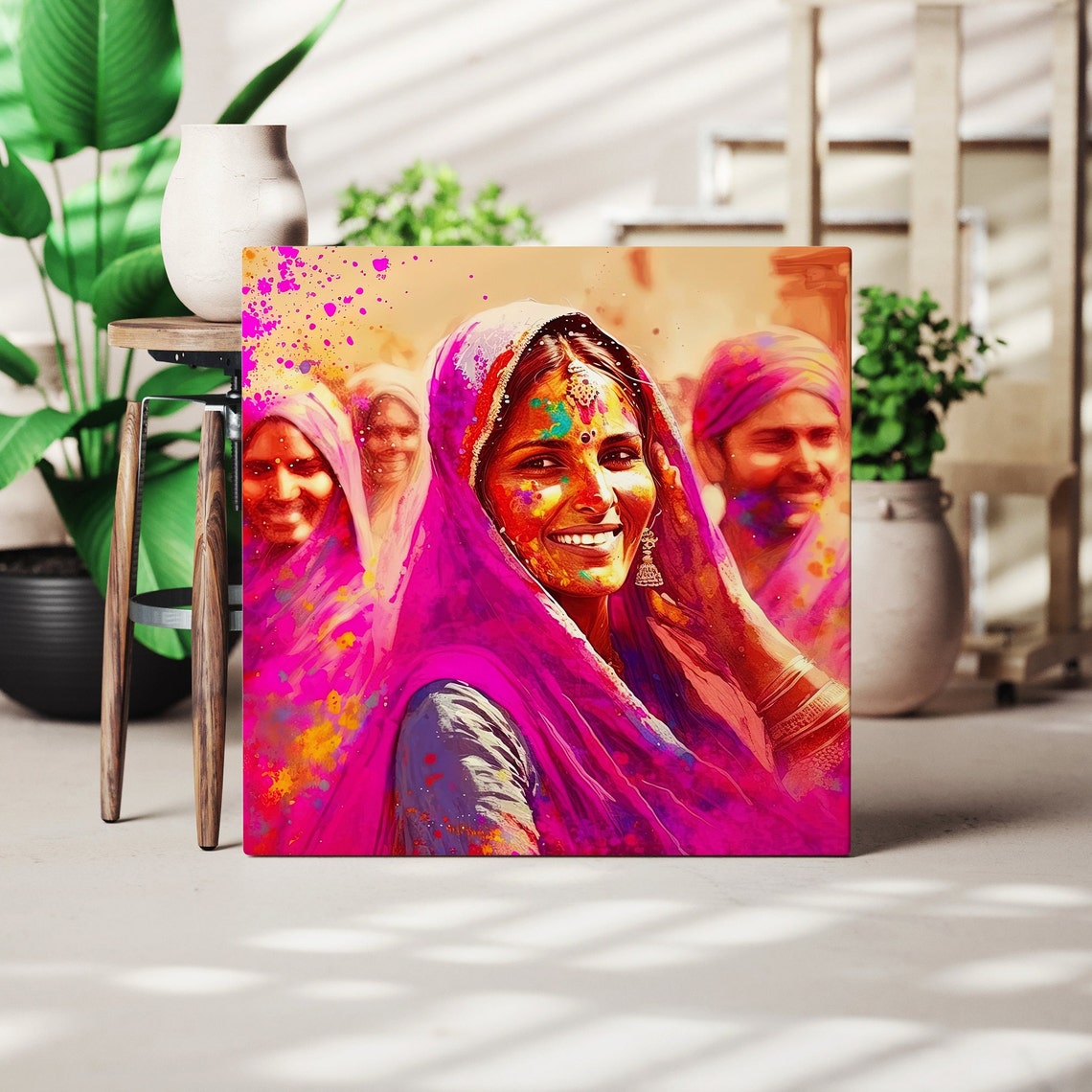 Smiling Indian Woman Dusted With Bright Holi Color Powder Poster - Image 5