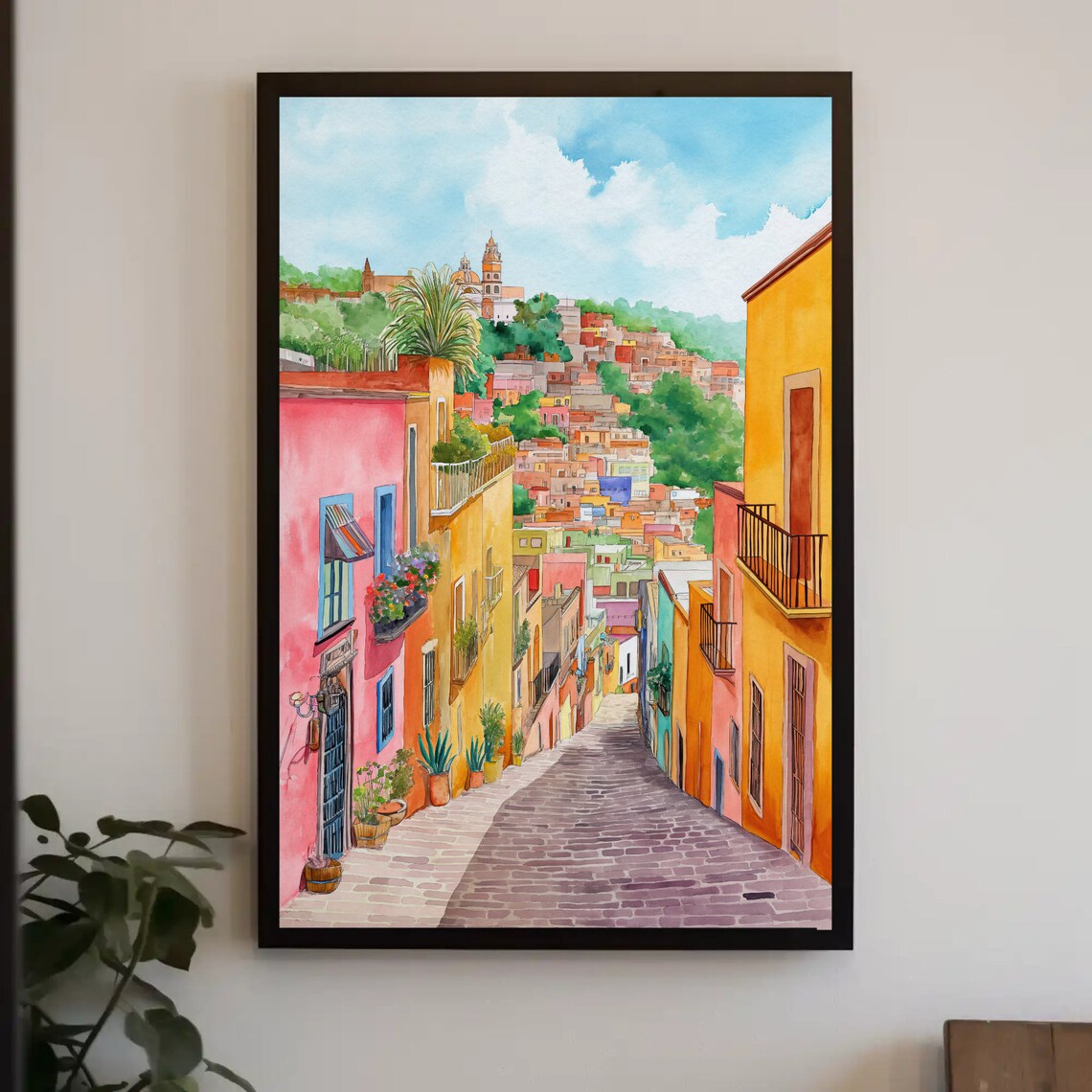 Guanajuato Mexico Colonial Street Watercolor Travel Wall Poster