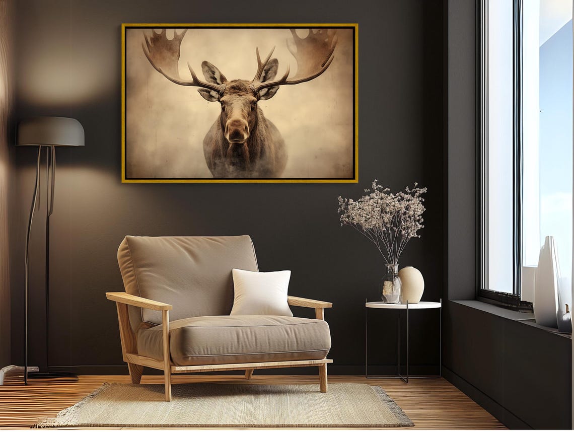 Majestic Moose With Sweeping Antlers Misty Sepia Wildlife Poster - Image 3