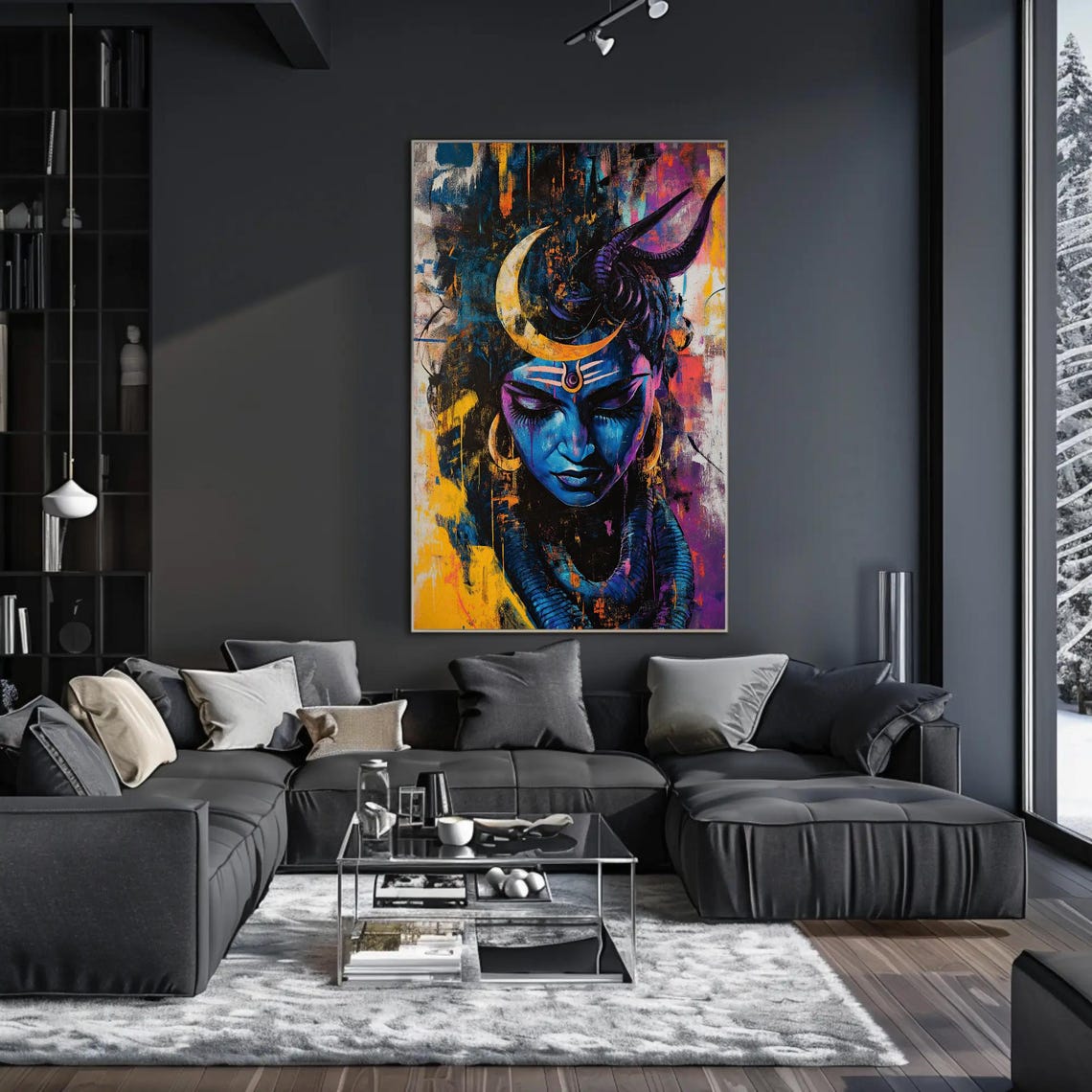 Abstract Shiva in Meditation with Golden Crescent Moon Poster - Image 2