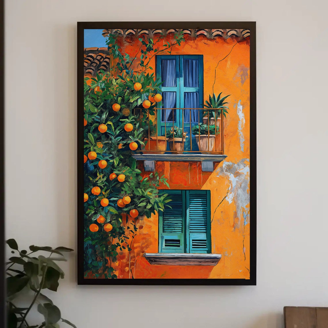 Latin Balcony With Orange Tree Wall Art Print Mediterranean Wall Art Caribbean Art Print Mexican Home Decor Gift For Her