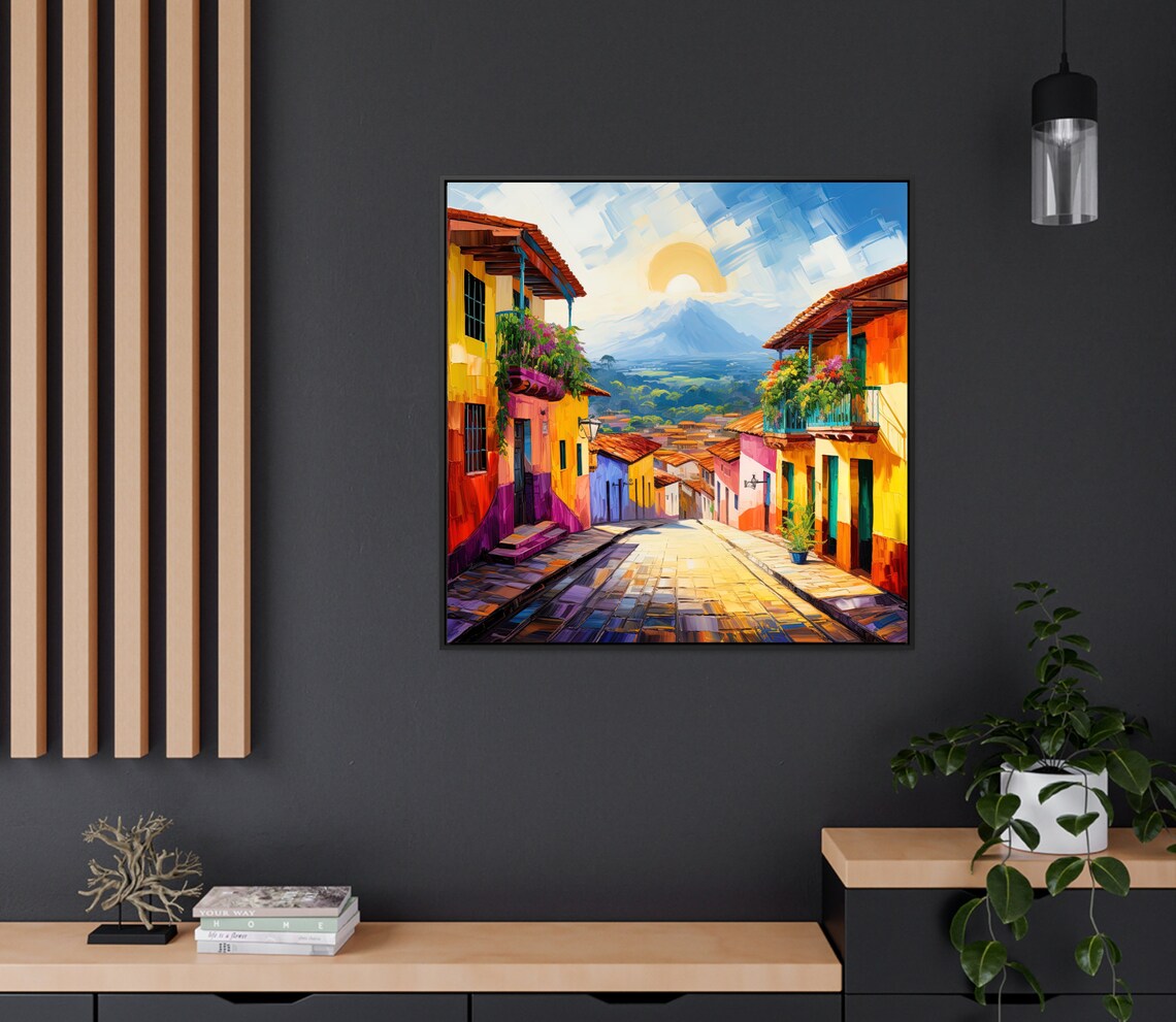 Colombia Colonial Street Flower Balconies Volcano View Travel Poster - Image 2
