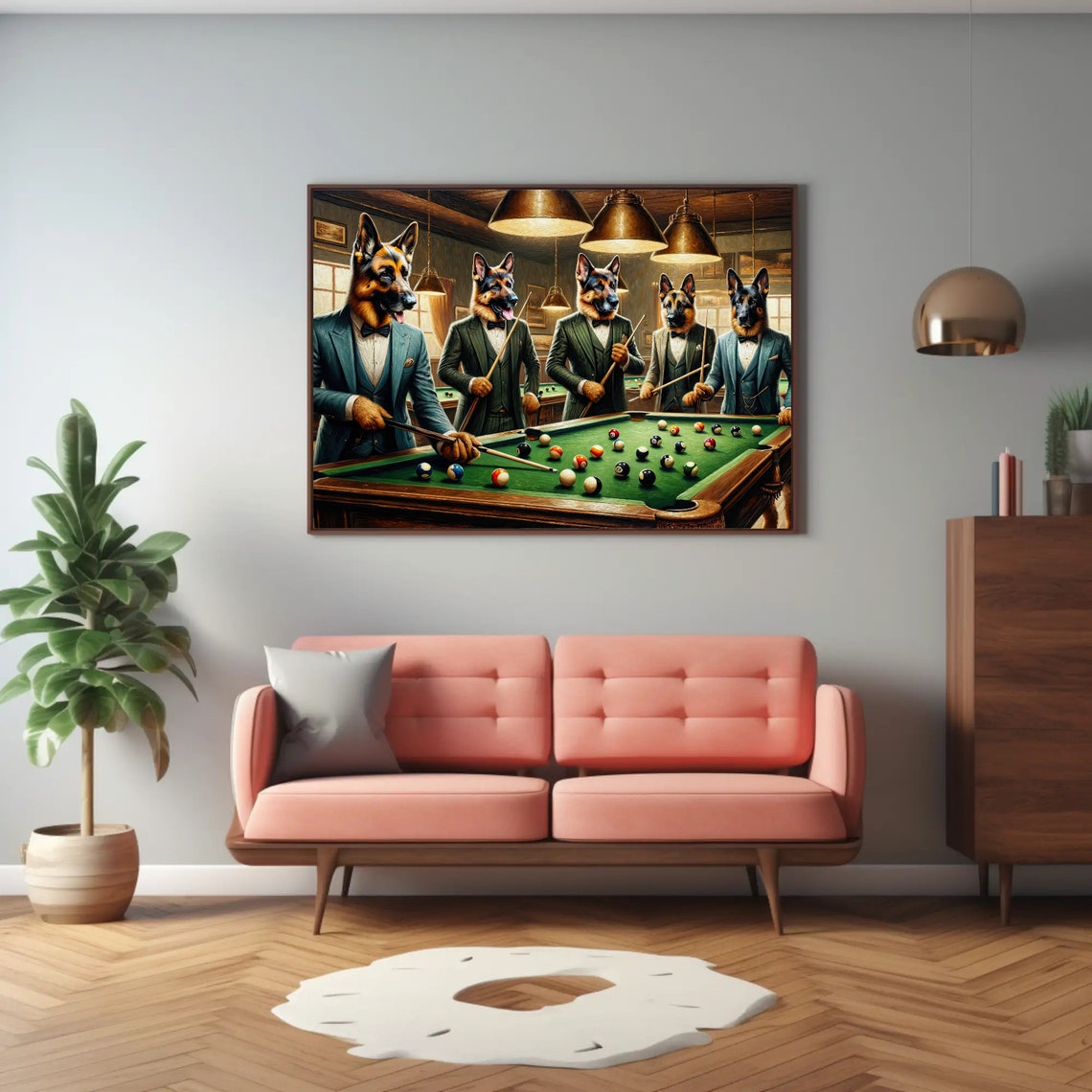 German Shepherd Dogs Playing Pool in Tuxedo Suits Humor Art Poster - Image 3