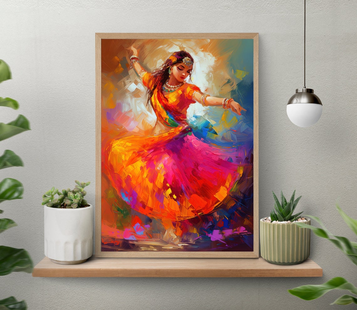 Indian Woman Dancing Wall Art Indian Home Decor Traditional Indian Painting Indian Women Folk Dance Oil Painting Desi Art Indian Gift - Image 4