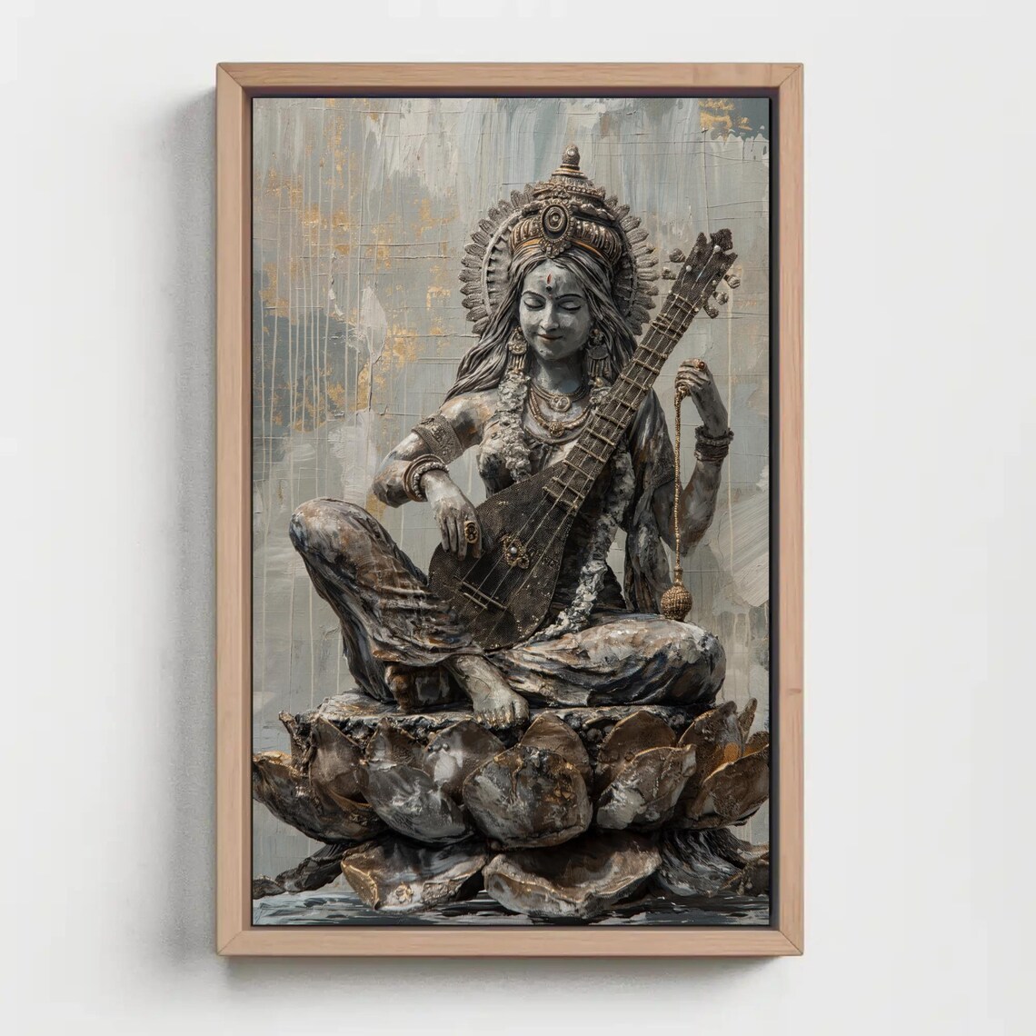 Saraswati Playing The Veena Seated On A Lotus Throne Art Poster - Image 2