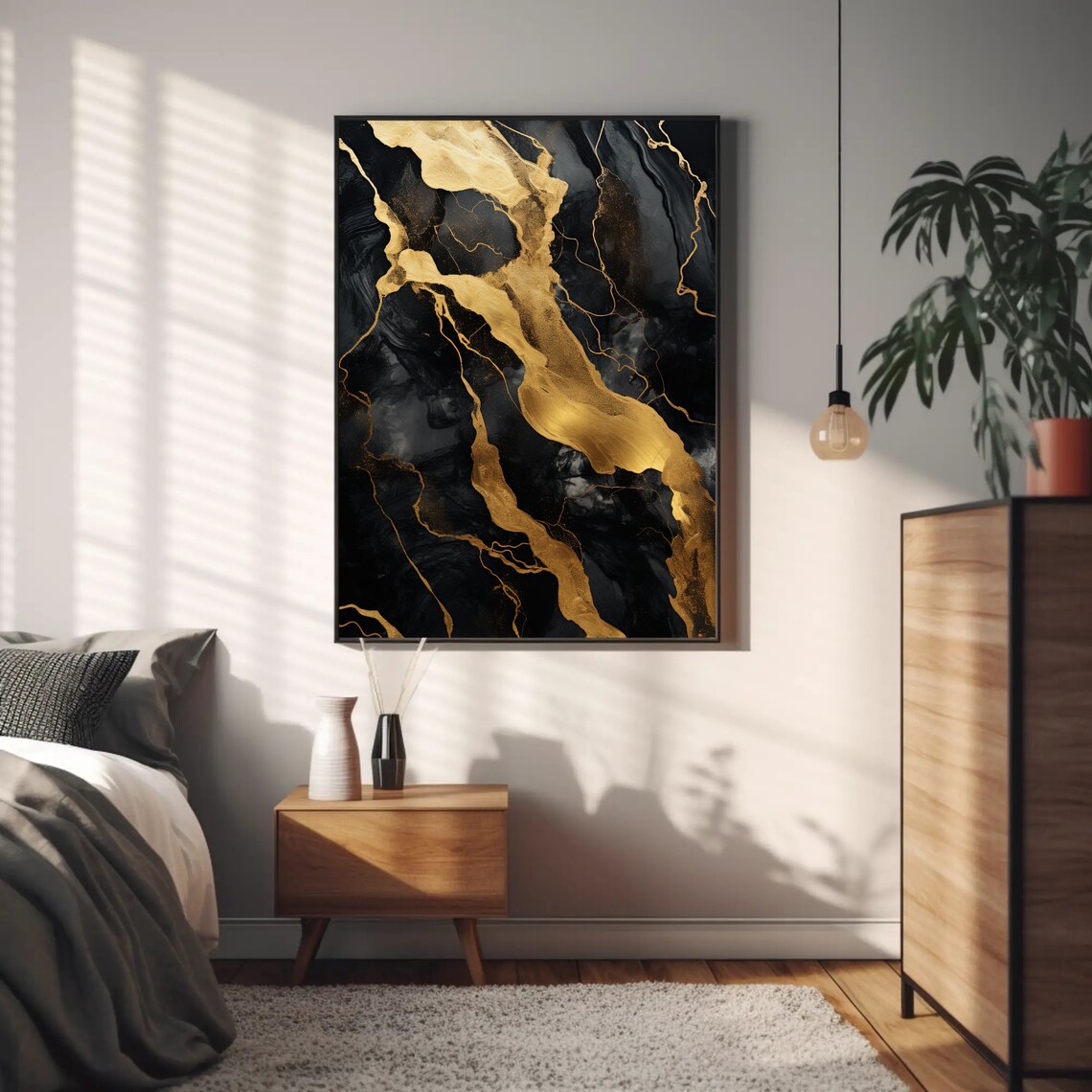 Black Gold Marble Abstract Wall Art Print, Modern - Image 5
